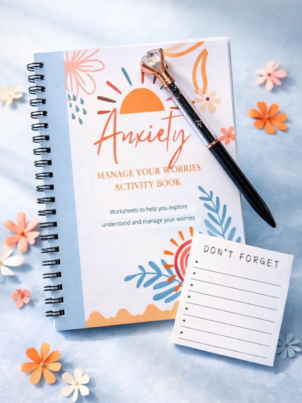 Anxiety Management Activity Spiral Book, Post-it Notes & Diamond Black Pen